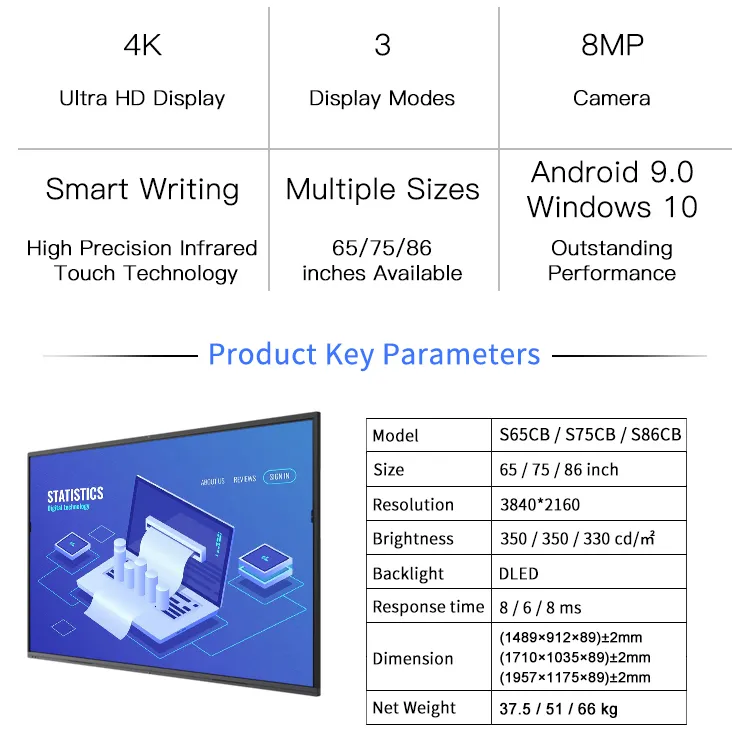 All in One Interaction Whiteboard 75 Inch Infrared Interactive Electromagnetic Whiteboard Interactive Panel