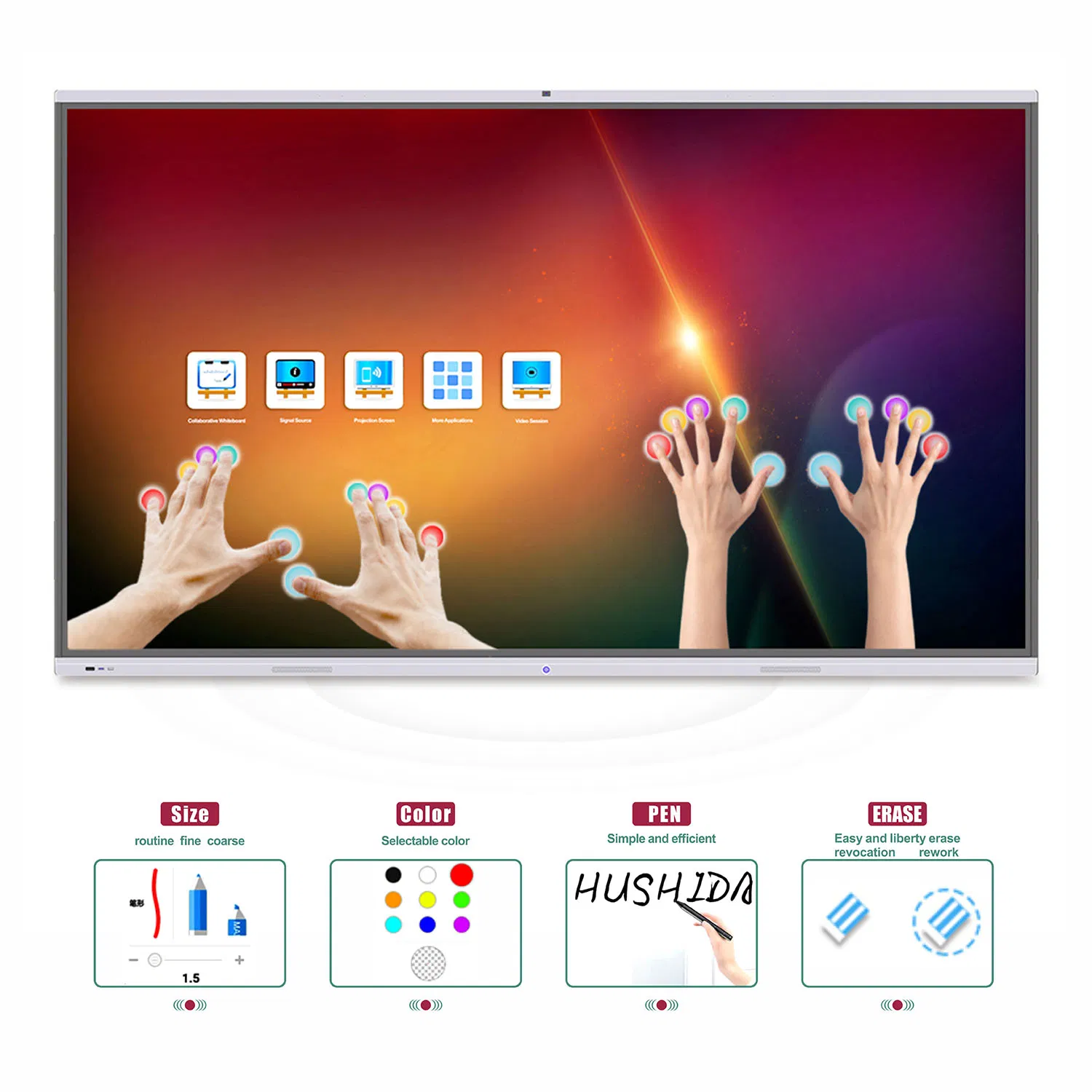 T6 Series Nesting 86 Inch SKD Infrared Touch Screen Finger Touch Portable Interactive Whiteboard with camera and Microphone