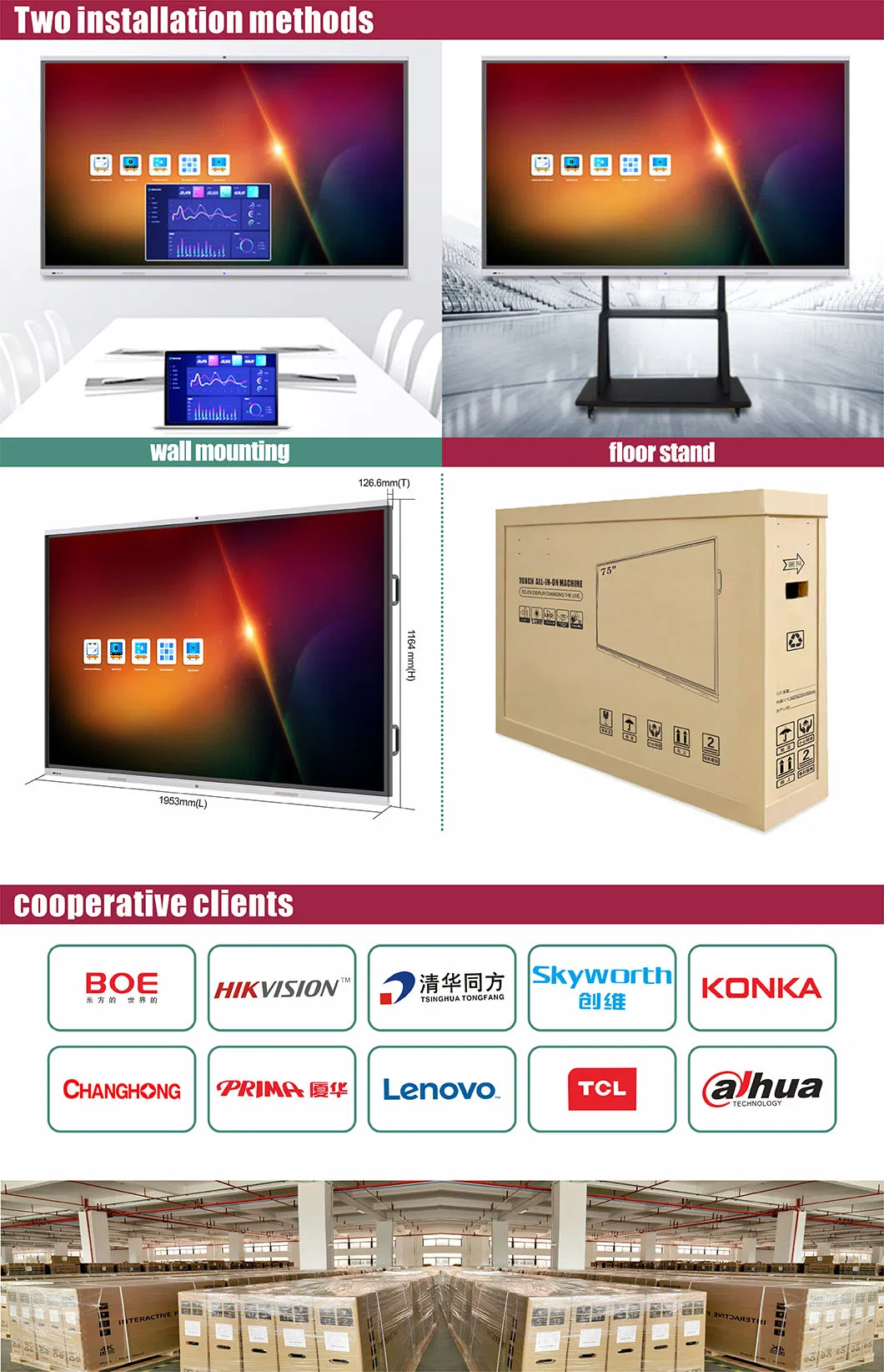 T6 Series Nesting 86 Inch SKD Screen-Mirroring and Multi-Screen Setups Whiteboard for Meeting