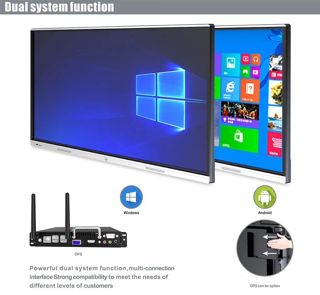 T6h86c 86 Inch Aluminum Alloy Front Frame Interaction All in One Workstation Android-Windows Dual System Board Interactive