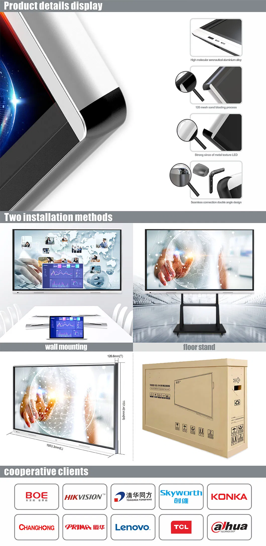 T6h86c 86 Inch Aluminum Alloy Front Frame Interaction All in One Workstation Android-Windows Dual System Board Interactive