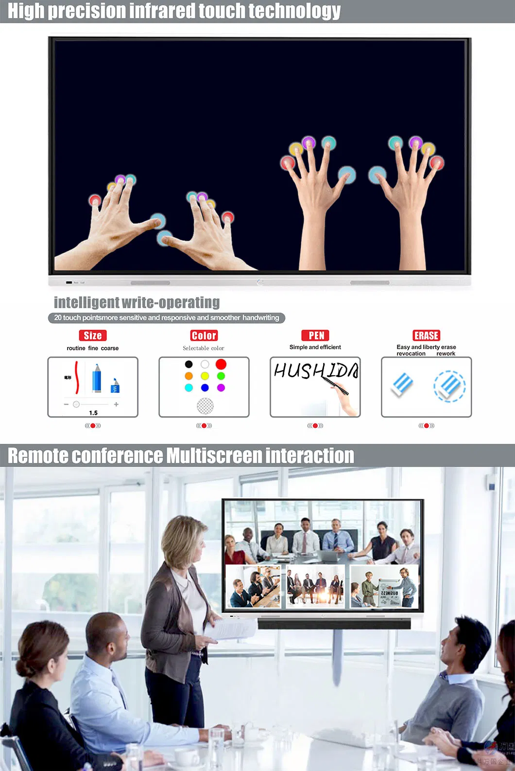 T6h86c 86 Inch Anti-Glare Toughened Glass Monitor Conference Whiteboard